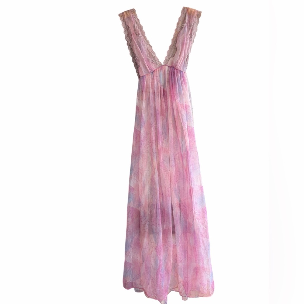 Vintage Lily of France Rosa Puieo-Szule Pink Floral Nylon Slip Dress union made